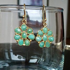 GP Silver Natural Emerald Flower Drop Earrings